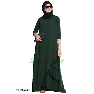  Abaya dress with frilled details- Dark Green